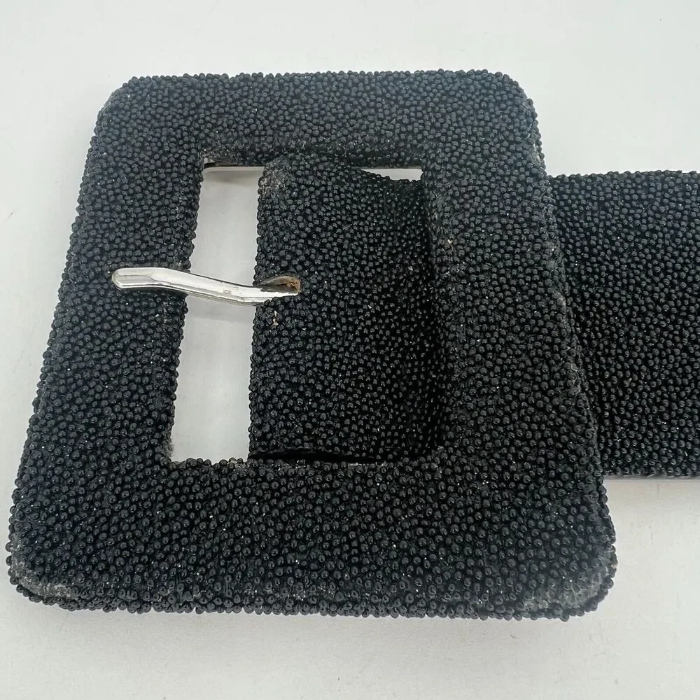 Alice + Olivia Belt Womens L Black‎ Beads Big Buckle Black Classic